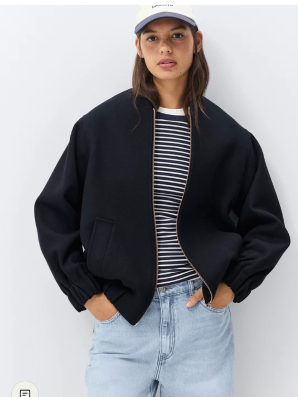 NWT viral Zara Oversized boucle bomber jacket, navy blue